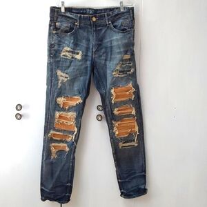 Jordan Craig Mens Jeans Distressed BIKER Moto Edgy Ripped Blue jeans Sz.34 X 32